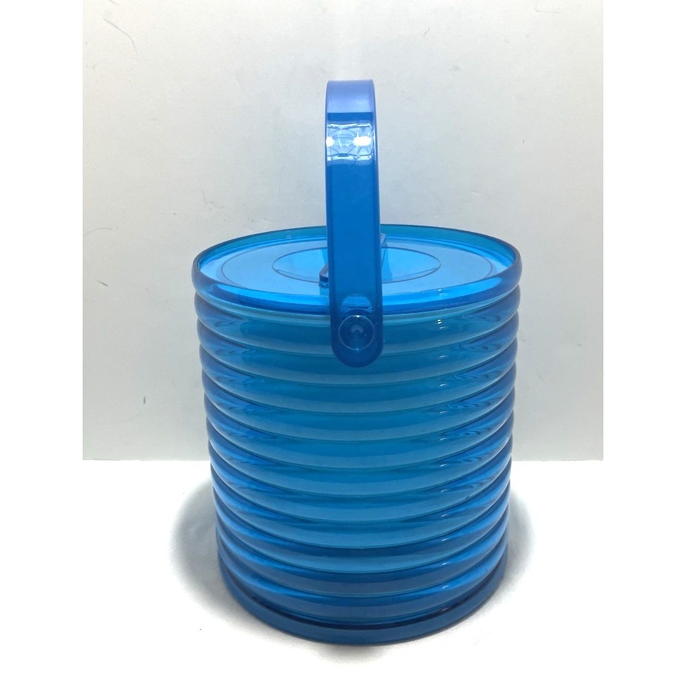 Vintage Sally Designs Blue Ribbed Lucite Ice Bucket w/ Lid Liner - Picture 4 of 9